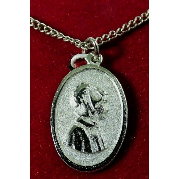 Saint Elizabeth Ann Seton Catholic Pendant Chain Necklace Rhodium Plated Vintage - Picture 1 of 11